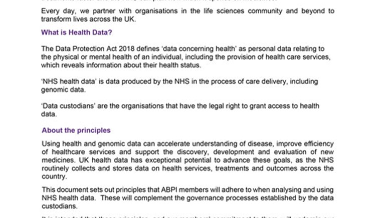 Principles for analysis and use of health data by ABPI members
