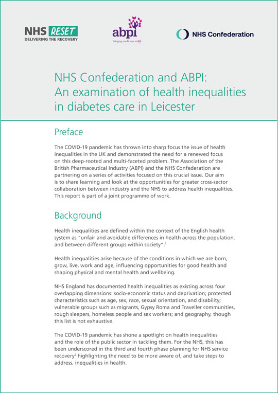NHS Confederation and ABPI: An examination of health inequalities in diabetes care in Leicester