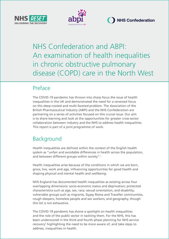 NHS Confederation and ABPI: An examination of health inequalities in chronic obstructive pulmonary disease (COPD) care in the North West
