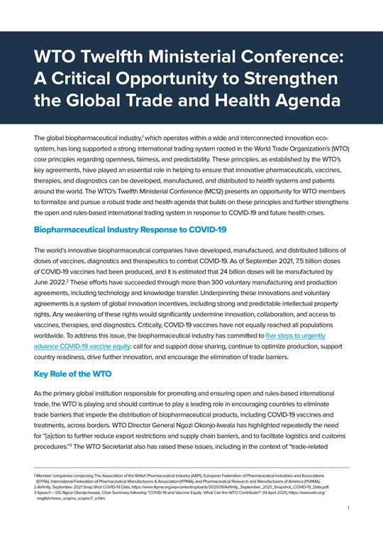 WTO Twelfth Ministerial Conference: A Critical Opportunity to Strengthen the Global Trade and Health Agenda