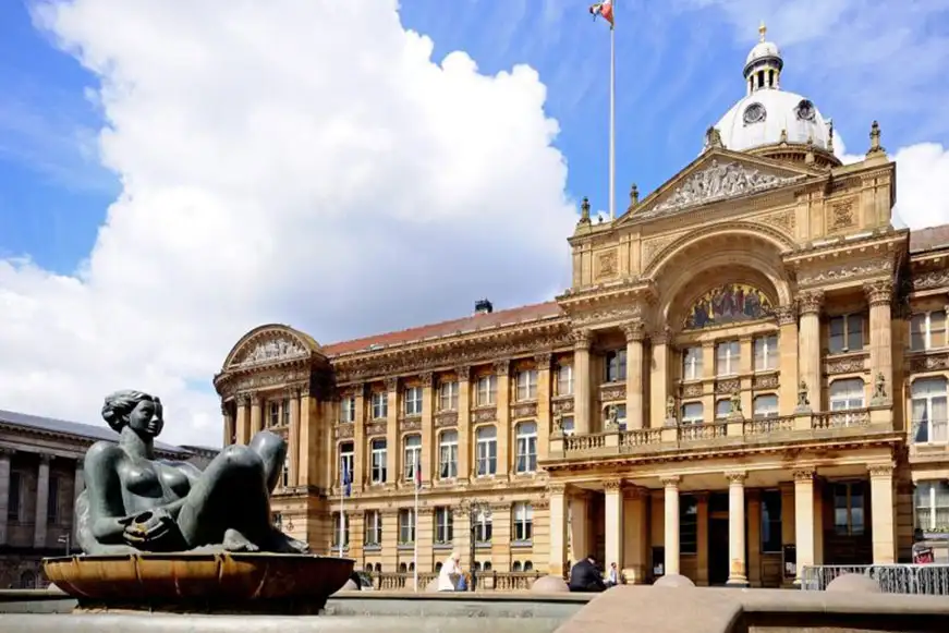 View of the statue in front of Birmingham Town Hall, Victoria Square, Birmingham